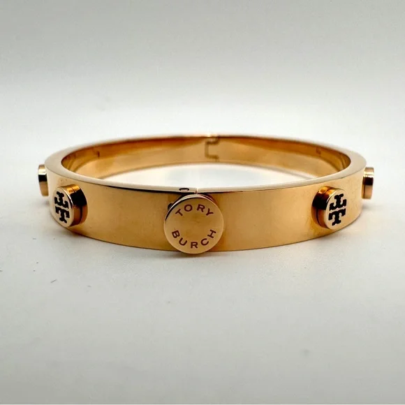 TORY BURCH Rose Gold Logo Studded Hinged Bracelet - Picture 5 of 6